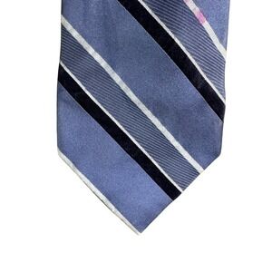 Structure Mens Blue Navy White Diagonal Striped Silk Blend Necktie Tie
